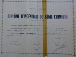 Diplôme d'ingénieure chimiste d'Odette Clara, épouse Mansour - Archives de l'Institut national polytechnique de Toulouse